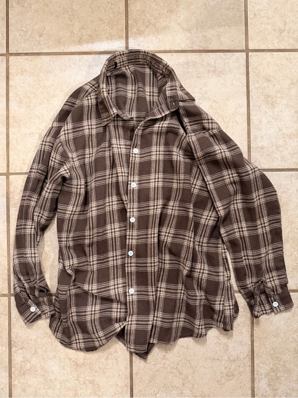 EUC Brown & Cream Plaid Oversized Button-Up Shirt
